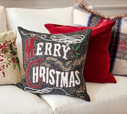 Merry Christmas Embroidered Pillow Cover