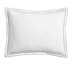 Double Embroidered Percale Sham, White/Chambray, Standard, Set of 2