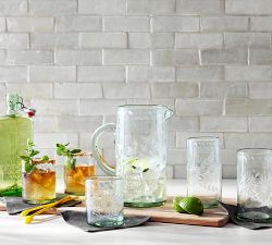 Etched Floral Recycled Glass Pitcher