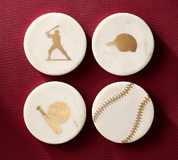 Baseball Marble Inlay Coasters - Set of 4