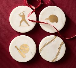 Baseball Marble Inlay Coasters - Set of 4