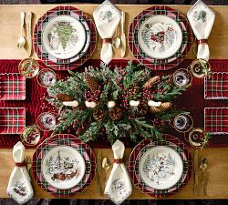 Stewart Plaid Stoneware Scallop Charger Plates