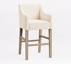 Open Box: Classic Slope Upholstered Bar Stool (26"H) - Performance Heathered Tweed Ivory, Seadrift Legs
