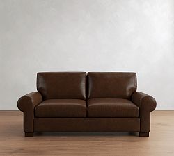 Open Box: Turner Petite Roll Arm Leather Loveseat without Nailheads (79"), 2X2 - Statesville Molasses, Dark Walnut