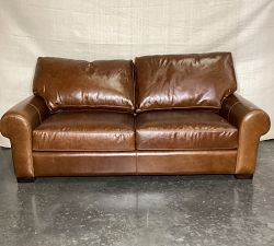 Open Box: Turner Petite Roll Arm Leather Loveseat without Nailheads (79"), 2X2 - Statesville Molasses, Dark Walnut