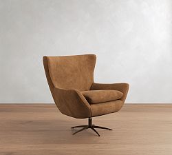 Open Box: Wells Leather Swivel Chair (34") - Gravel Walnut, Bronze Base