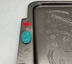 Open Box: Western Silver &amp; Turquoise Handled Tray (22'W x 15.25"D)