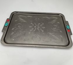 Open Box: Western Silver &amp; Turquoise Handled Tray (22'W x 15.25"D)