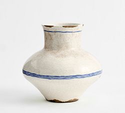Open Box: Ceramic Striped Vase, Large (11") - Blue, White