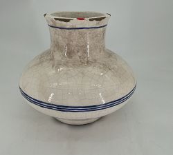 Open Box: Ceramic Striped Vase, Large (11") - Blue, White