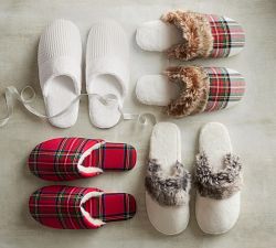 Stewart Plaid Flannel Faux Fur Slippers