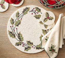 Holly Beaded Placemats - Set of 4