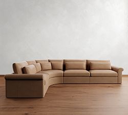 Westwood Roll Arm Deep Seat Leather 4-Piece Curved Wedge Sectional (158")