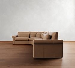 Westwood Roll Arm Deep Seat Leather 4-Piece Curved Wedge Sectional (158")