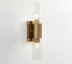 Open Box: Frances Double Tube Sconce (20") - Tumbled Brass