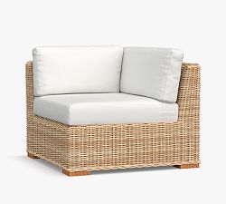 Open Box: Huntington Wicker Slope Arm Outdoor Corner Chair with Cushion - High Performance Canvas &amp; Rattan Natural