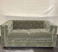 Open Box: Chesterfield Square Arm Loveseat without Nailheads (69"), 2X2 - Rustic Chenille Dark Moss