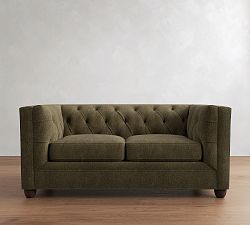 Open Box: Chesterfield Square Arm Loveseat without Nailheads (69"), 2X2 - Rustic Chenille Dark Moss
