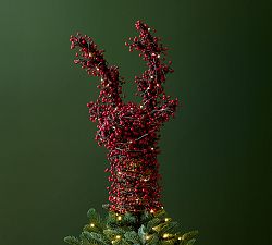 Lit Red Berry Stag Tree Topper