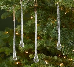 Glass Textured Icicle Ornament - Set of 4