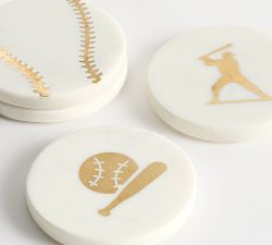 Baseball Marble Inlay Coasters - Set of 4
