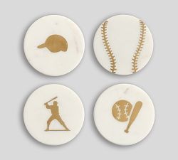 Baseball Marble Inlay Coasters - Set of 4