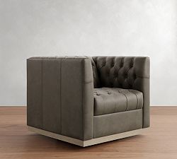 Open Box: Edgewood Leather Swivel Armchair - Gravel Graphite