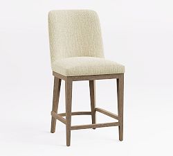 Open Box: Layton Upholstered Counter Stool (25.5"H) - Performance Heathered Basketweave Ivory, Seadrift Legs