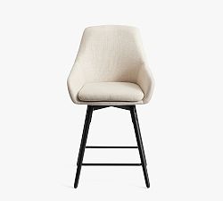 Open Box: Oakville Upholstered Swivel Counter Stool - Basketweave Slub Oatmeal, Black
