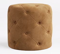 Open Box: Tufted Leather Accent Stool - Keystone Sandstone