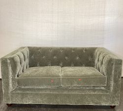 Open Box: Chesterfield Square Arm Upholstered Loveseat (69") - Rustic Chenille Dark Moss