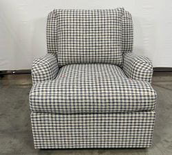 Open Box: Carlisle Swivel Chair without Nailheads, Down Blend Wrapped Cushions - Rustic Gingham Print Navy
