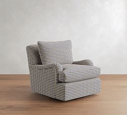 Open Box: Carlisle Swivel Chair without Nailheads, Down Blend Wrapped Cushions - Rustic Gingham Print Navy