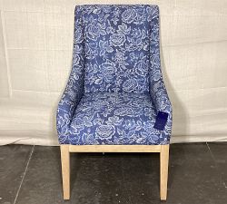 Open Box: York Upholstered Dining Armchair - Kravet Rose Toile Navy, Seadrift