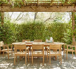 Nassau Teak Extendable Outdoor Dining Table (59"-79") + Monza Stackable Chair Set