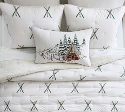Skier Embroidered Lumbar Pillow Cover