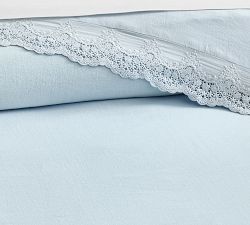 LoveShackFancy Belgian Flax Linen Duvet Cover with Lace Trim