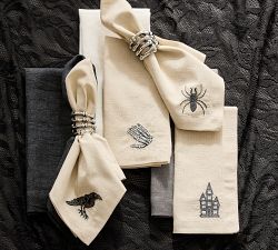 Halloween Icon Embroidered Cotton/Linen Napkins - Mixed Set of 4