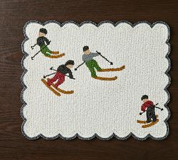 Holiday Skier Handcrafted Beaded Placemats, Set of 4