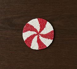 Peppermint Handcrafted Beaded Coasters, Set of 4