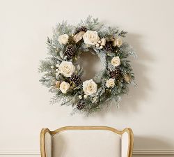 LoveShackFancy Faux Lit Pearls &amp; Roses Wreath and Garland