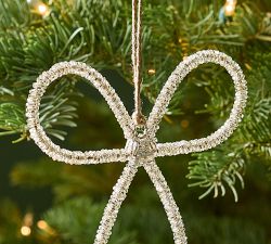 LoveShackFancy Silver Beaded Bow Ornament