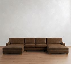 Turner Square Arm Leather Double Chaise Sectional (136"&ndash;169")