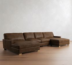 Turner Square Arm Leather Double Chaise Sectional (136"&ndash;169")
