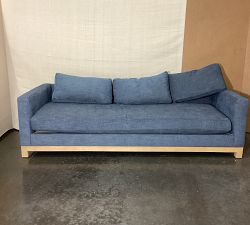 Open Box: Jake Seadrift Wood Base Grand Bench Sofa (96"W, 39"D), 3X1, Poly Fill - Performance Heathered Tweed Indigo, Seadrift