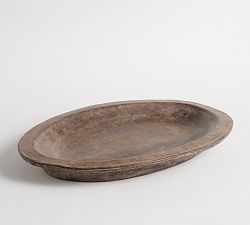 Open Box: Rustic Brown Ceramic Oval Tray (15.5"Diam)