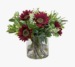 Faux Sunflower Arrangement in Glass Vase