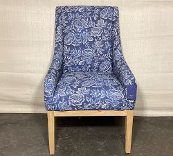 Open Box: York Upholstered Dining Armchair - Kravet Rose Toile Navy, Seadrift