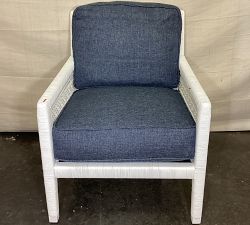Open Box: Watson Rattan Armchair - White Frame with Blue Cushions