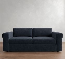 Open Box: Carmel Square Arm Sofa Arm Cover - Performance Slub Weave Navy